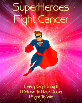 Superhero fighting cancer running through space