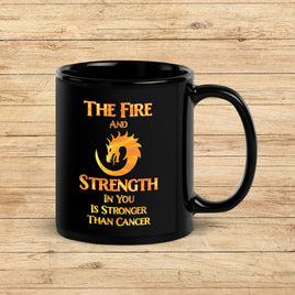 Fire and Strength, Black Glossy Mug