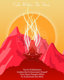 Silhouette of a woman meditating against a backdrop of the sun and mountains.